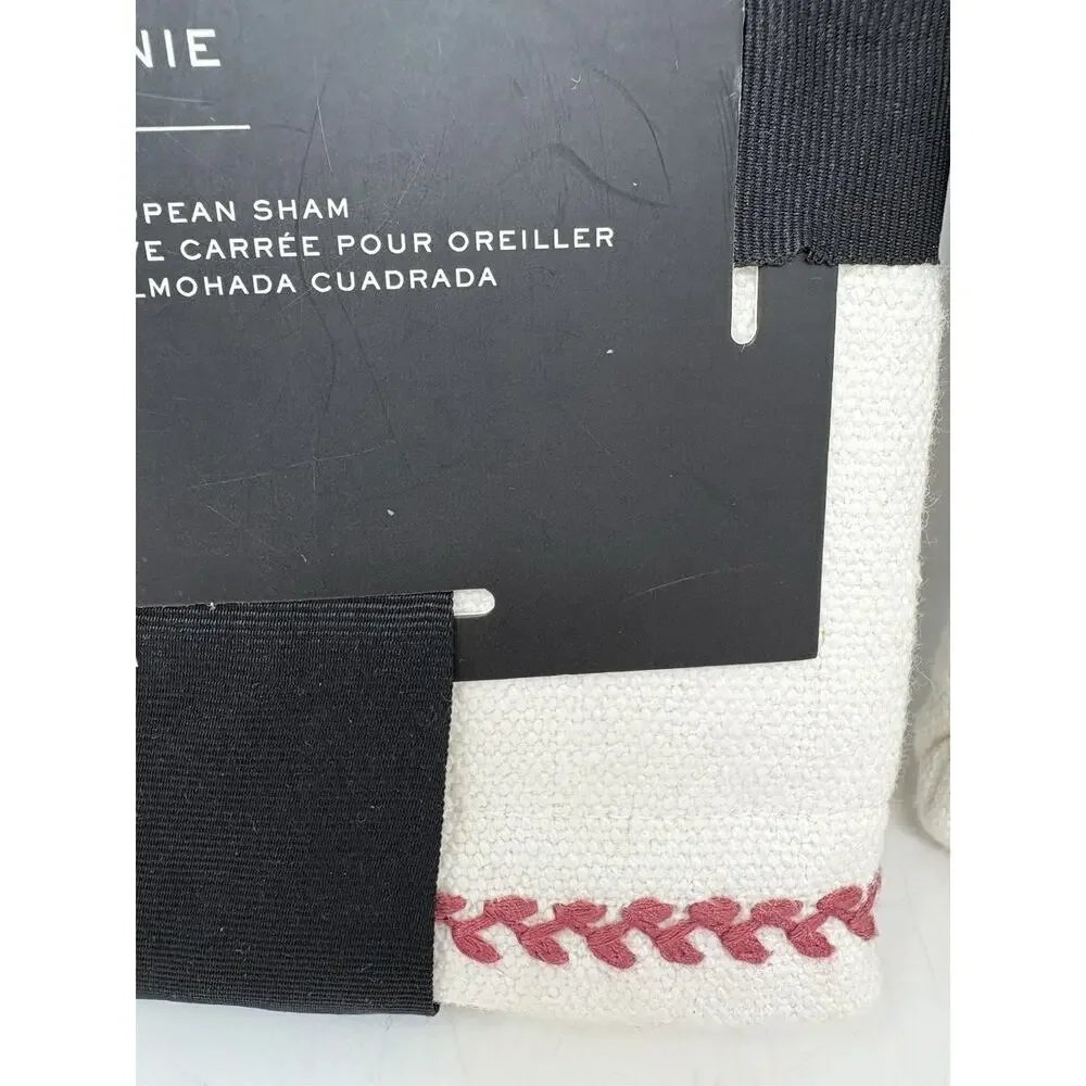 Ralph Lauren Annie Leaf Stitch Red Euro Shams Set of 2 Cream Natural Red NWT